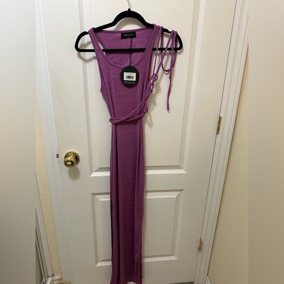 WHITE FOX purple sheer maxi dress with open back, side slits and wrap around tie - Picture 1 of 2